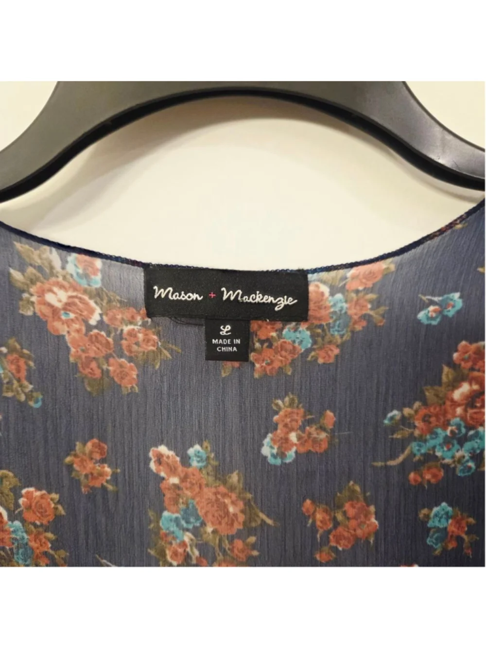 Women's Mason + Mackenzie Navy Floral Kimono swimsuit cover size Large